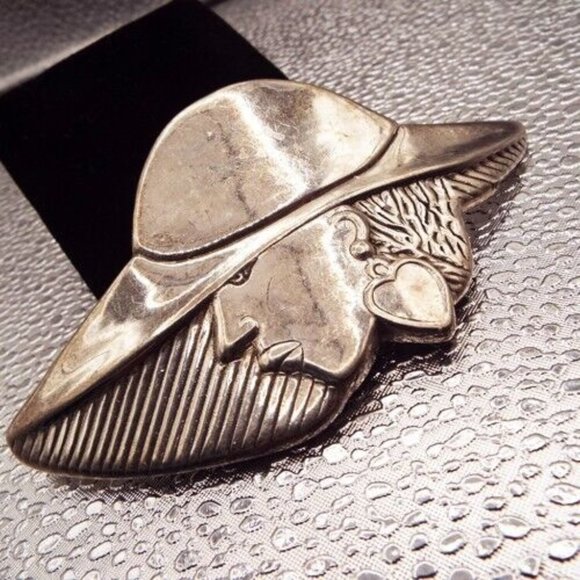 COTE D AZURE MASSIVE STERLING STYLISH WOMAN WITH HUGE HAT PIN PENDANT 57 - Picture 1 of 2